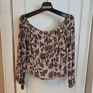 Floral Off-Shoulder Blouse - Beige & Black